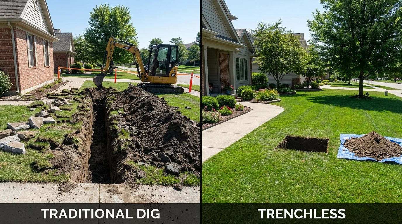 Trenchless sewer repair with minimal yard damage versus traditional excavation in Biggs, CA